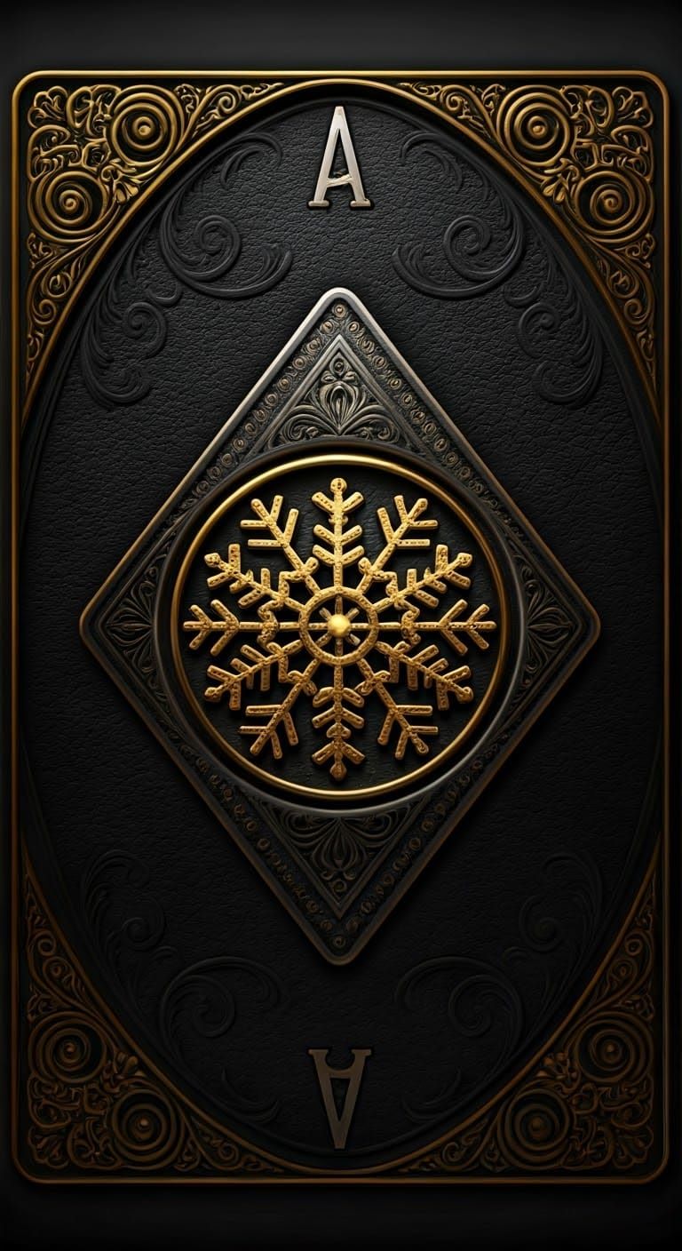 Metallic Ace Playing Card with Ornate Snowflake Icon in Pixe...