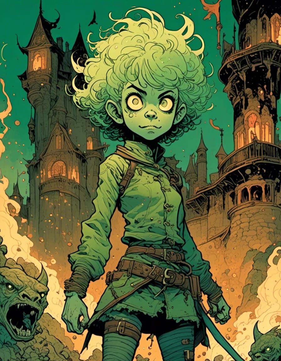 Goblin Warrior in Crumbling Castle, Comic Art
