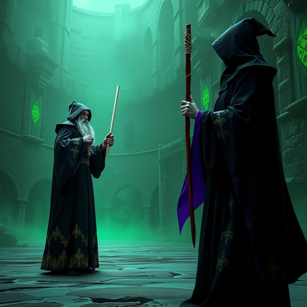 Wizard and Witch Face Off in Ancient Arena