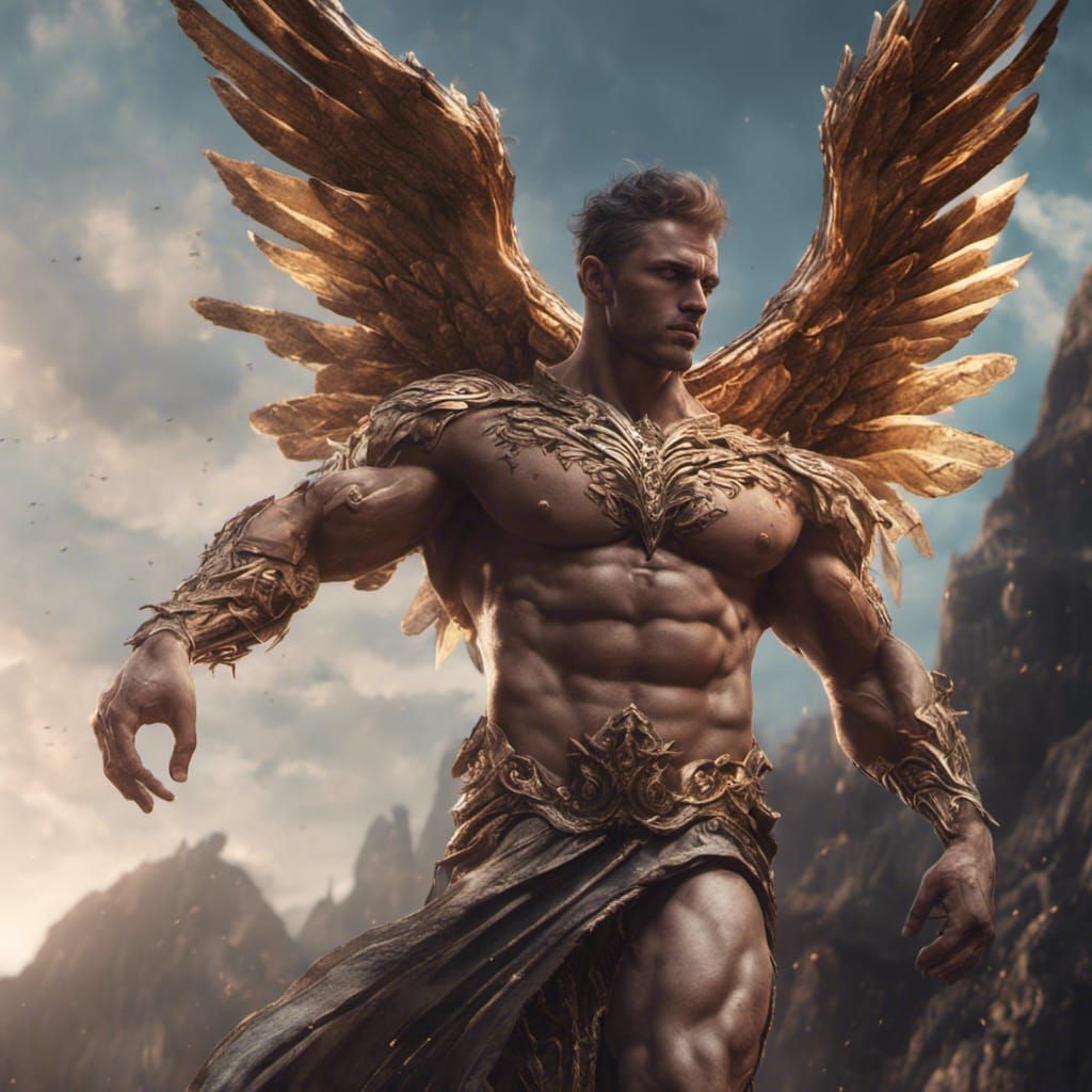 Detailed Matte Painting of Muscular Male Angel