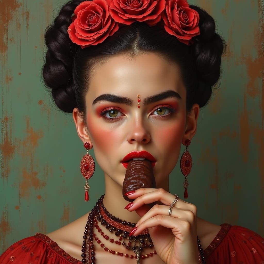 Churro in Chocolate, Red Lips, Frida Kahlo Style