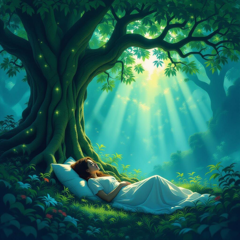 Dreamlike Floating Forest With Glowing Roots