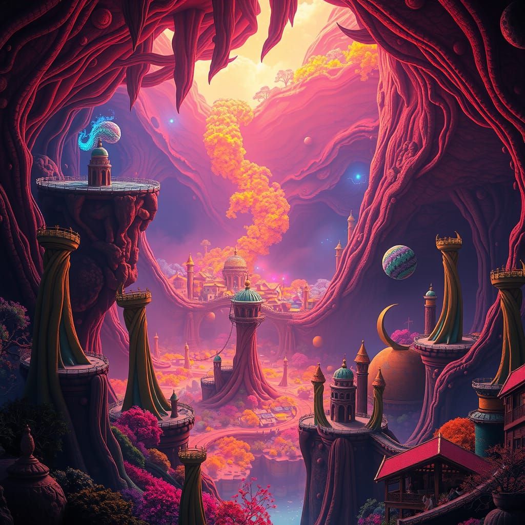 Mystical Underground Town with Firesky, Concept Art