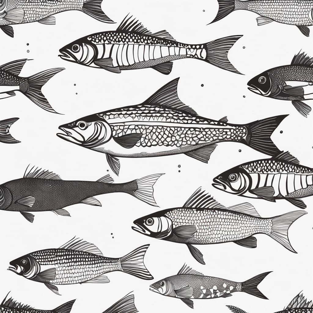 Contemporary Fish Illustration in Black and White
