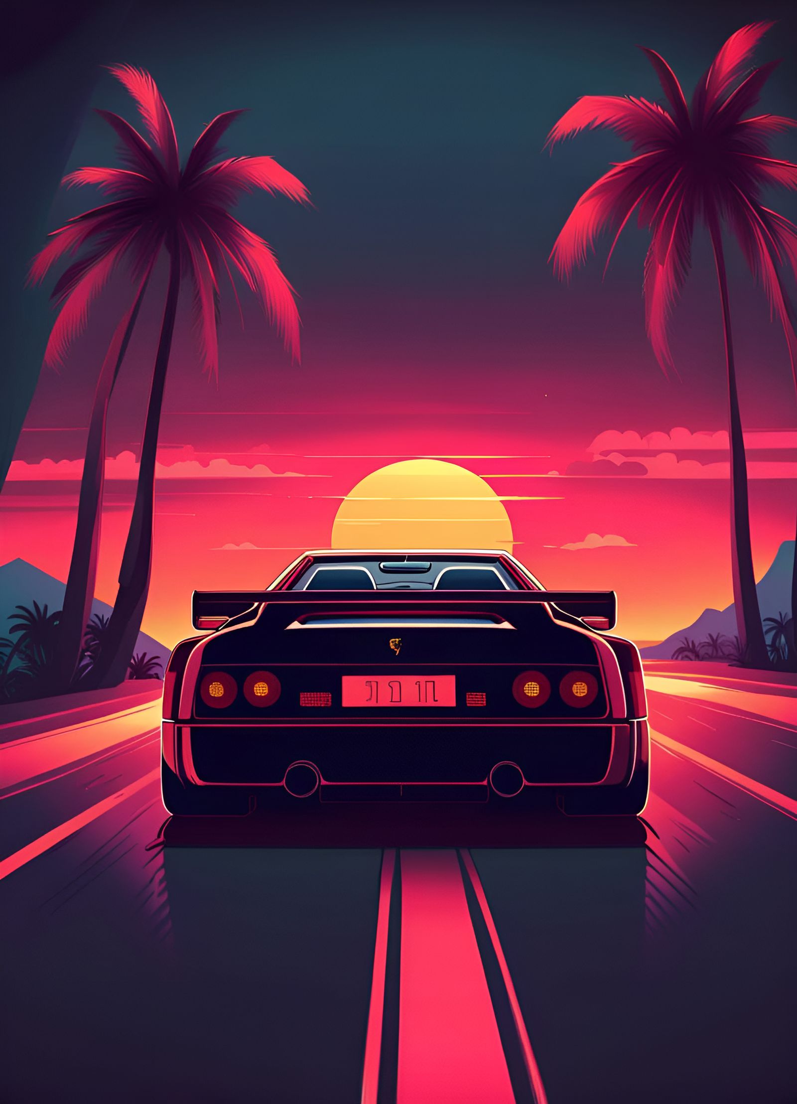 Ferrari F40 in Retrowave Sunset Drive
