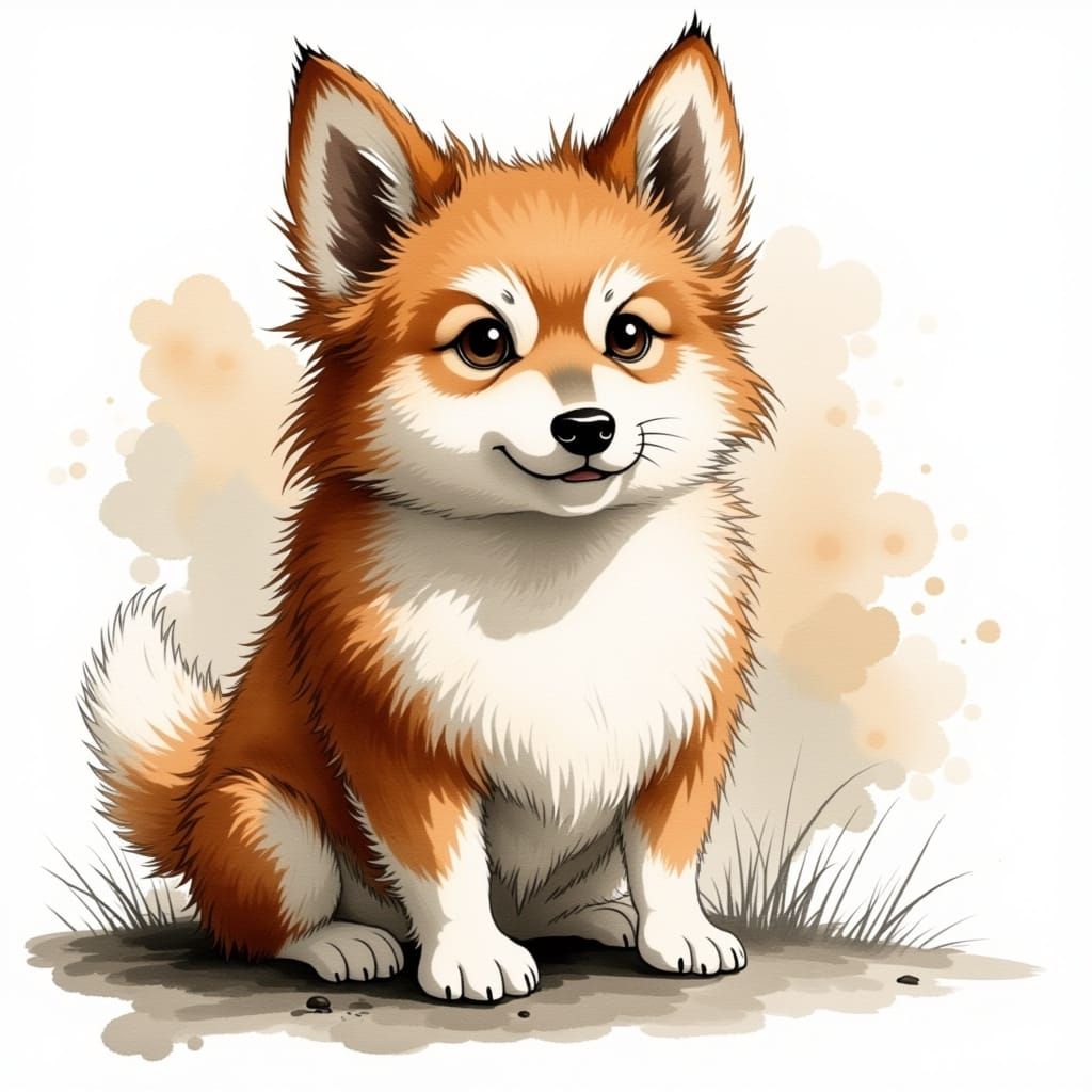 Watercolor Husky Dog Created with Overlapping Splashes