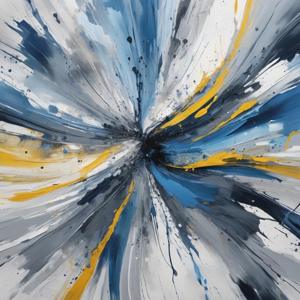 Abstract Expressionist Painting in Blue, White, and Gray