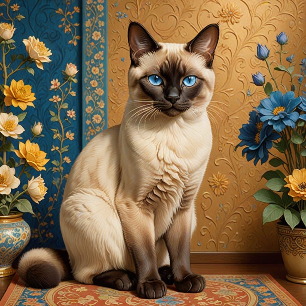 Elegant Siamese Cat in Golden Brown Setting