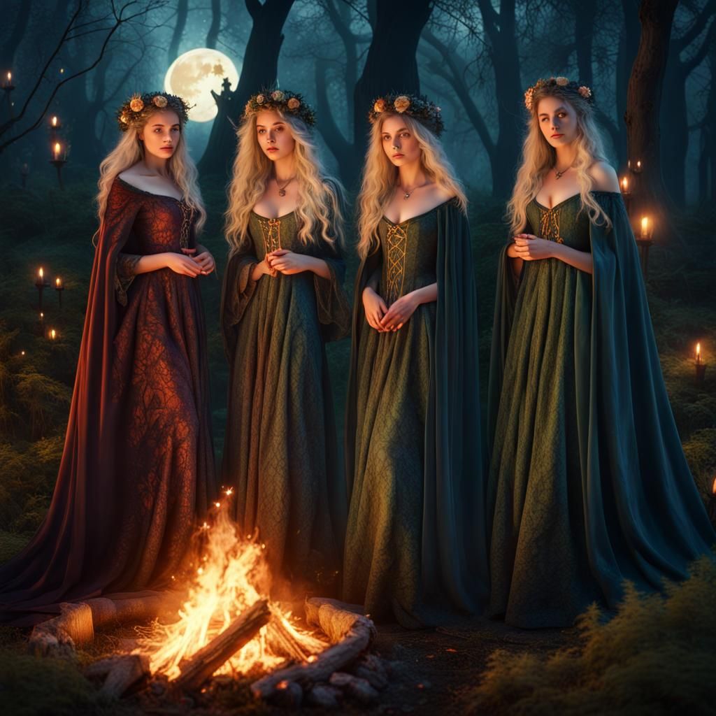 Enchanted Forest Dance: Renaissance Maidens in a Grove