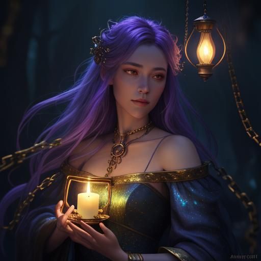 Enchanted Lamp with Floating Candles in Ethereal Concept Art