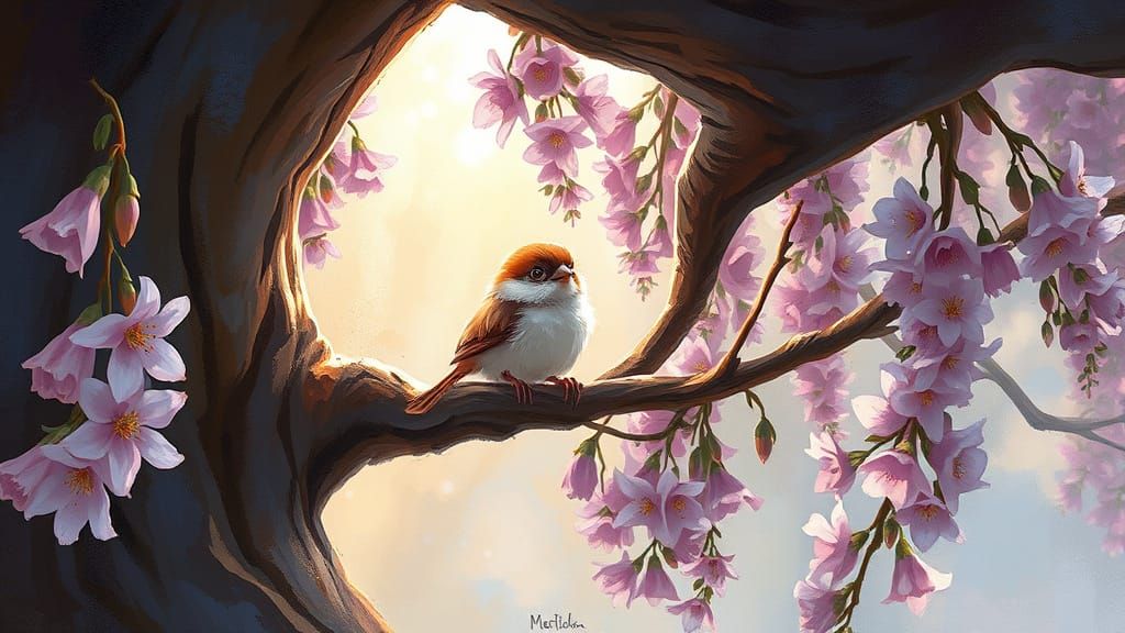 Whimsical Bird's Hollow Sanctuary in Lavender and Peach