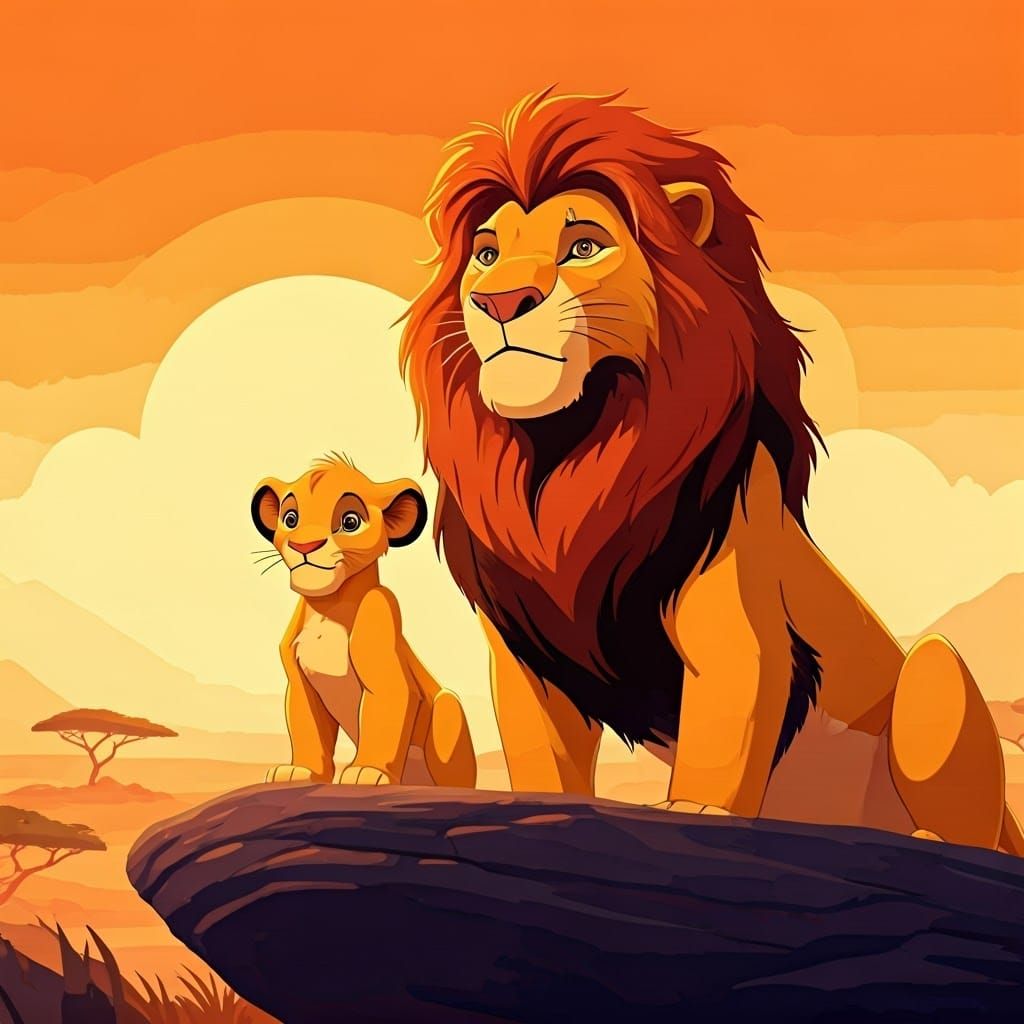 Lions Overlook the Savannah in African Folk Art