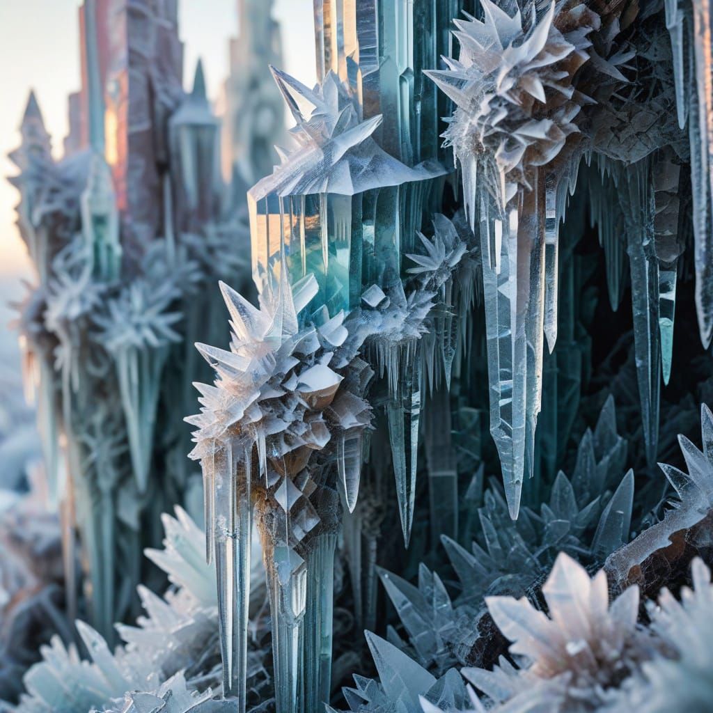 Icy Cubism: Macro Photo of Winter Stalactites