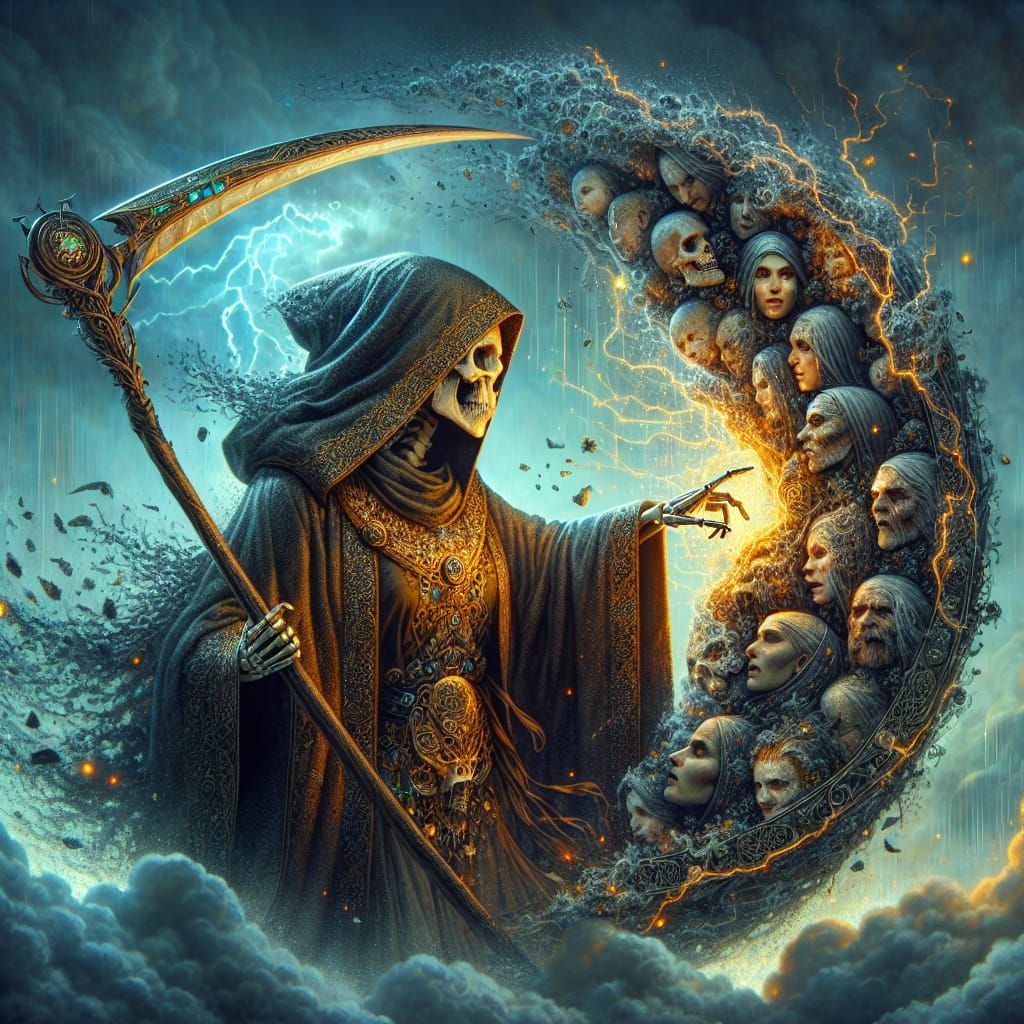 Mysterious Hispanic Grim Reaper in a Foggy Post-Apocalyptic....