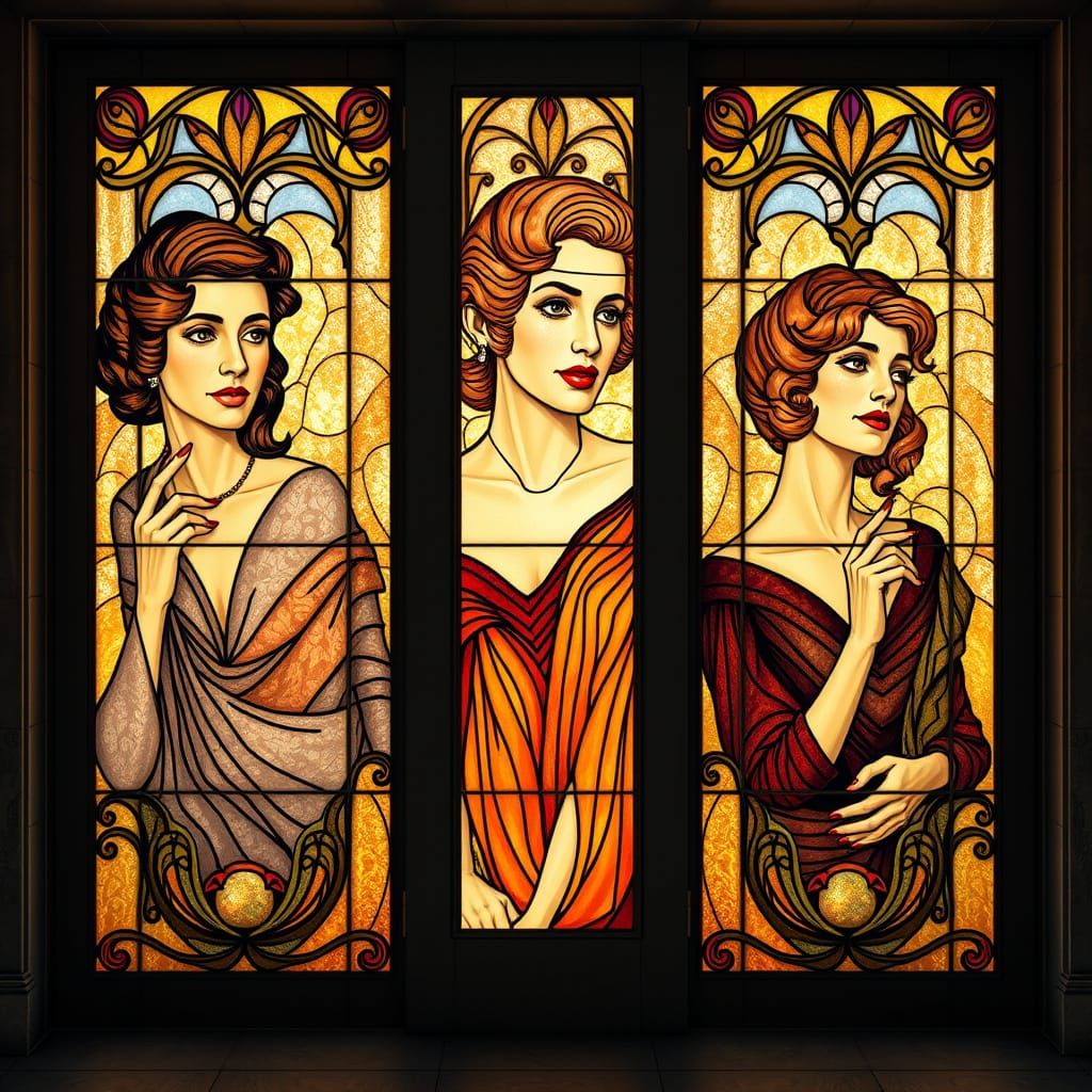 Elegant Stained Glass Patio Door in Louis Comfort Tiffany St...