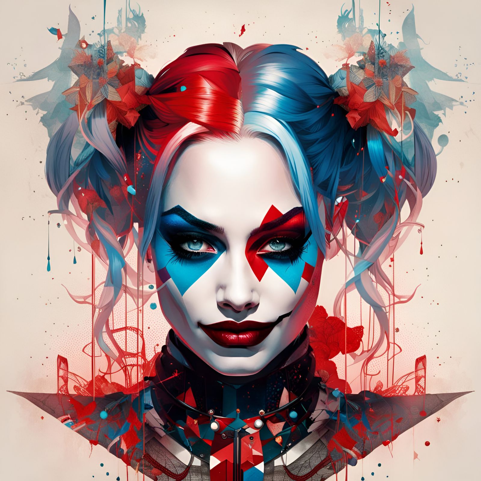 Gorgeous Harley Quinn Portrait with Filigree and Aura
