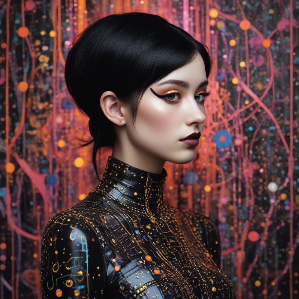 Neon Gothic Art in the Style of Gustav Klimt