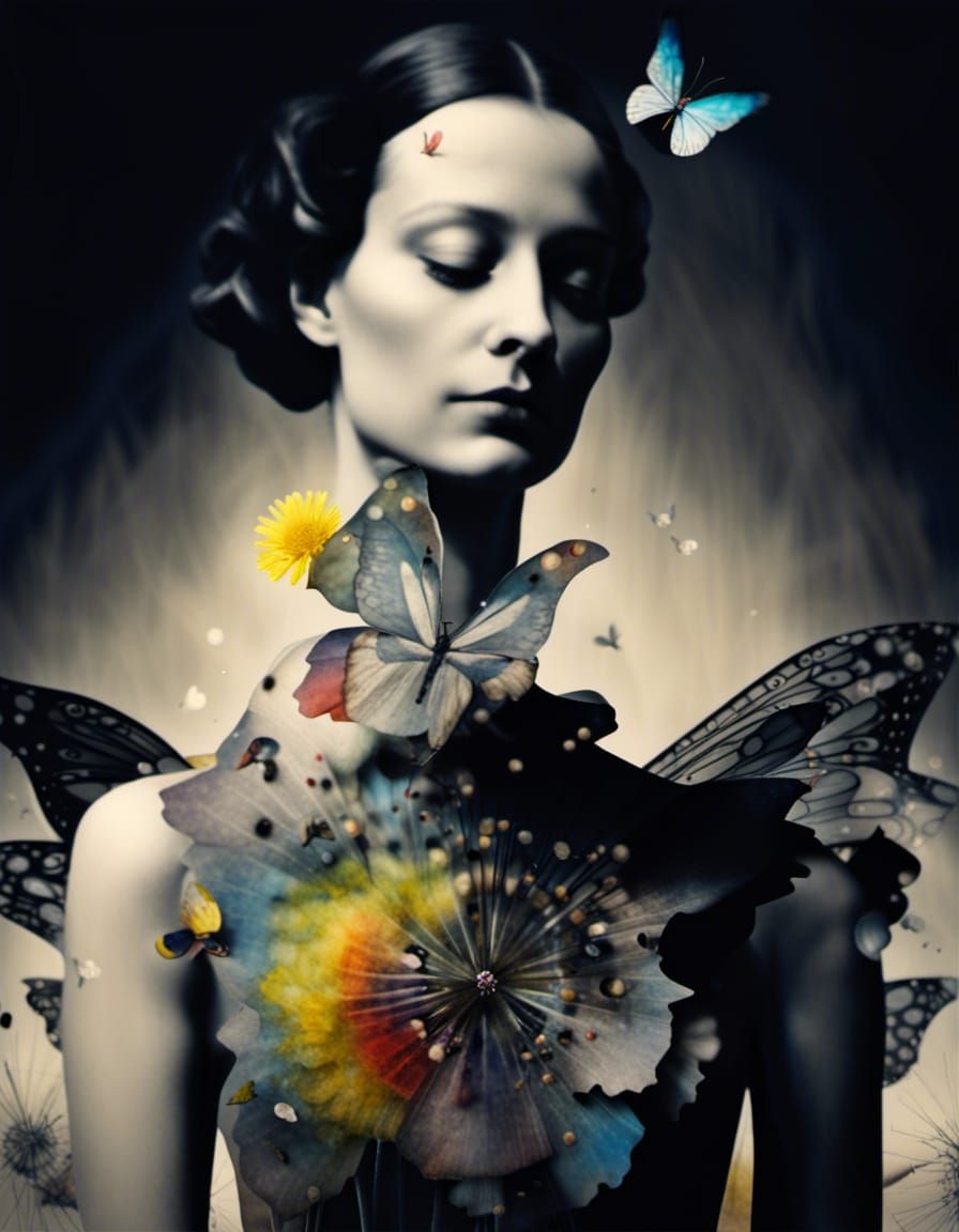 Winged Fairy in Dandelion Dreamscape, Surreal Art