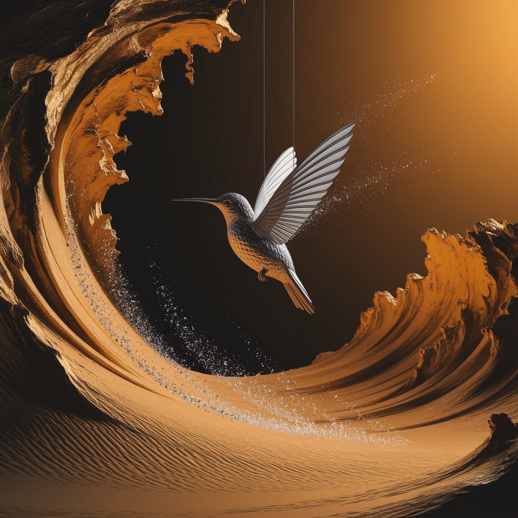 Silver Hummingbird in Golden Light Digital Art