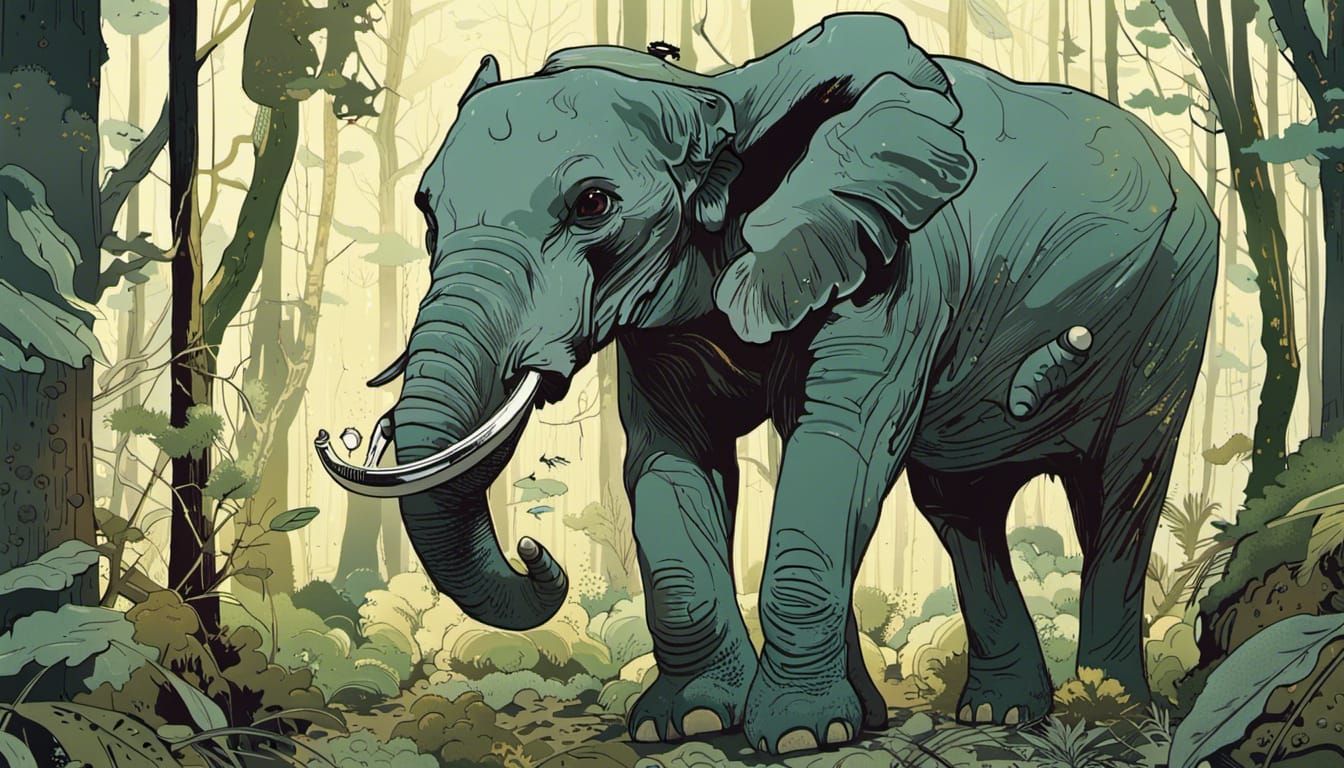 Elephant with Magnifying Glass in Forest