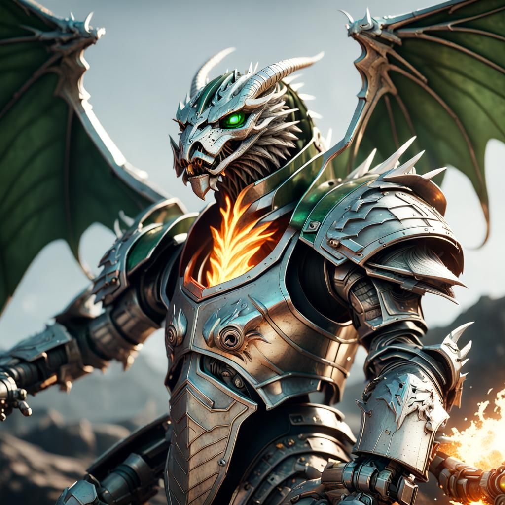 Dragonborn Warrior with Warhammer in Sci-Fi Style