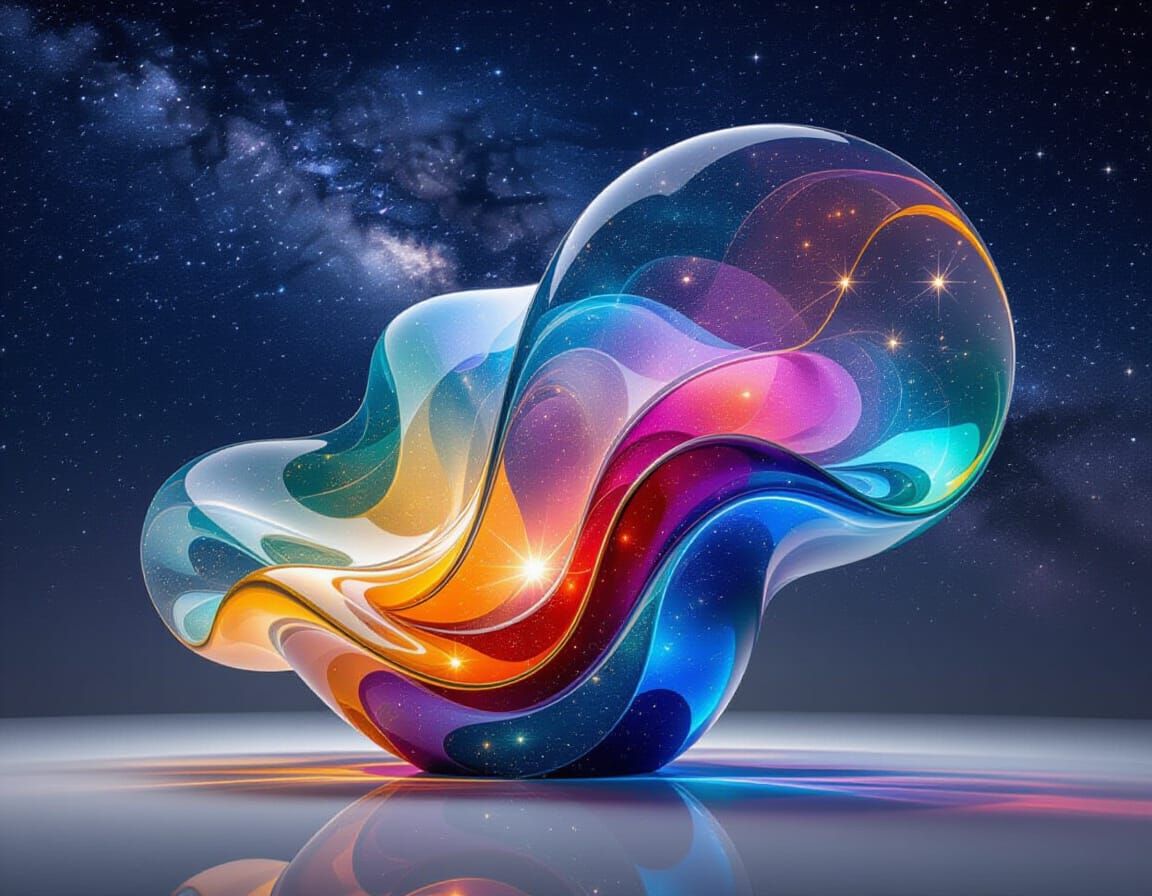 Glass Nebula Sculpture in Cosmic Sky