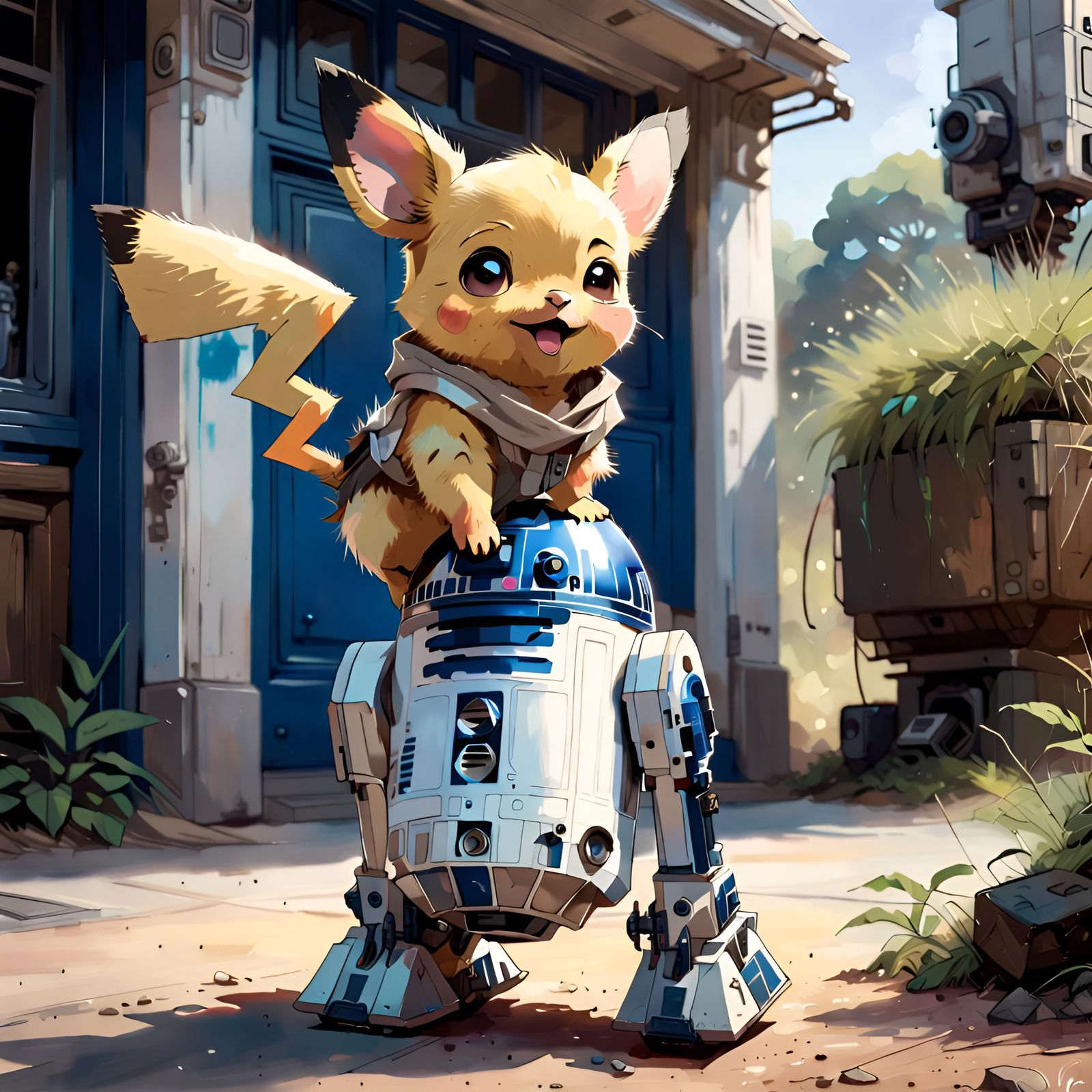 Pichu and R2-D2 Portrait in Detailed Cinematic Style