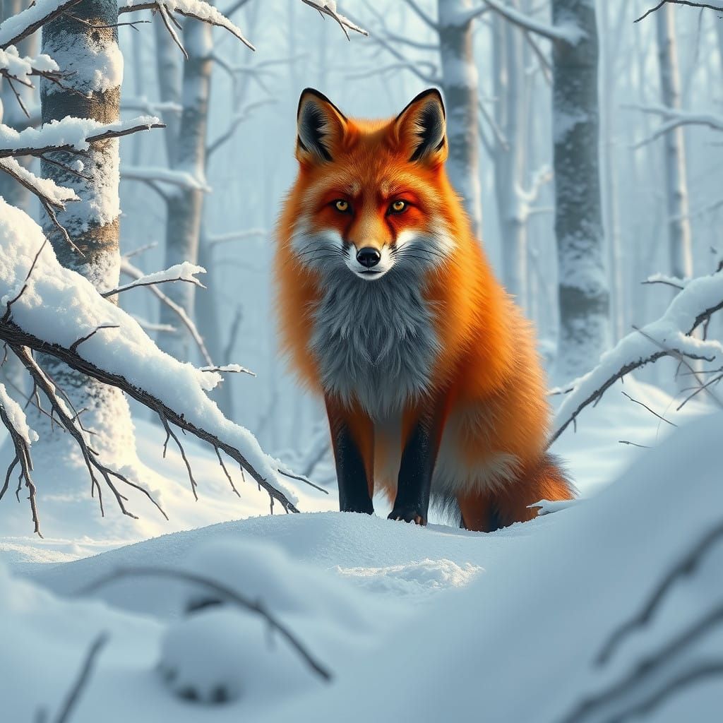 Winter Wonderland of a Red Fox in Snowy Woods