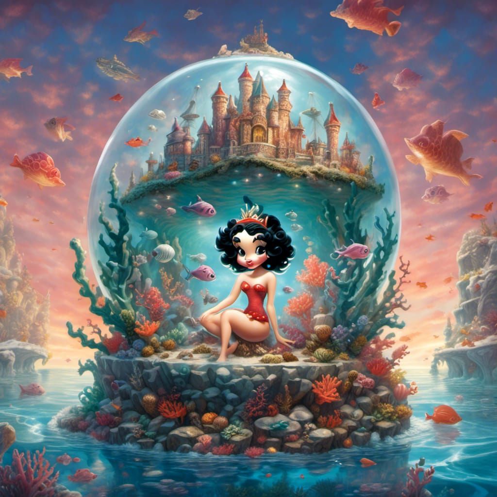 Betty Boop as a Mermaid in Underwater Snow Globe