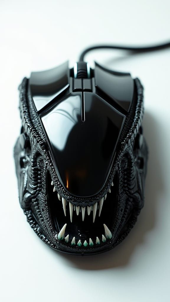 Biomechanical Xenomorph Computer Mouse in Hyper-Realism
