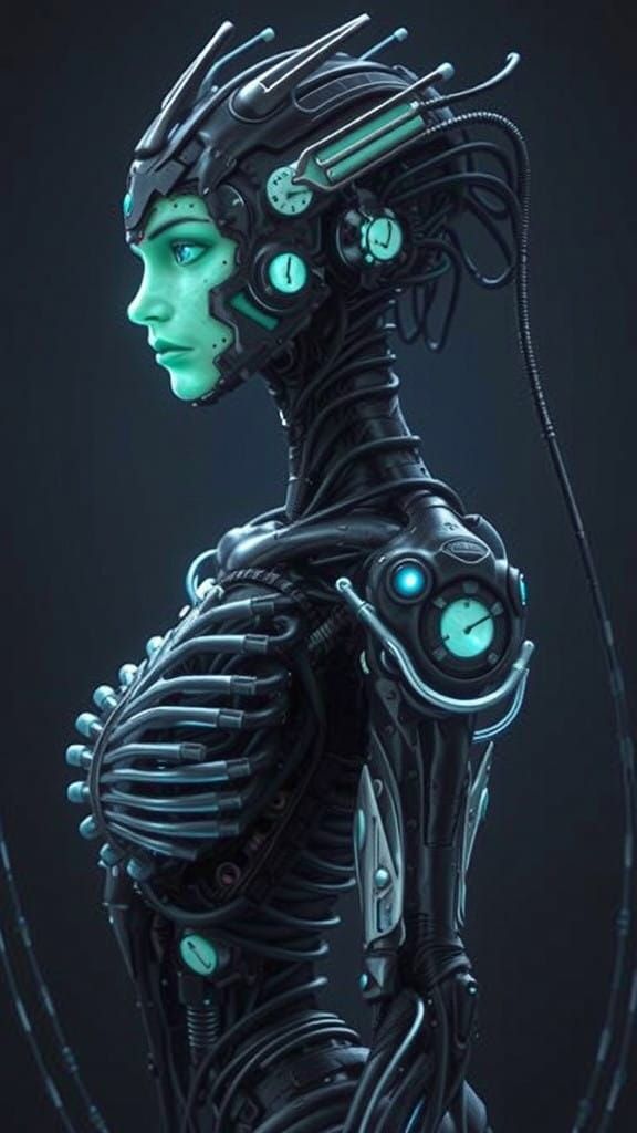Biomechanoid Entity in Dark Industrial Futurism