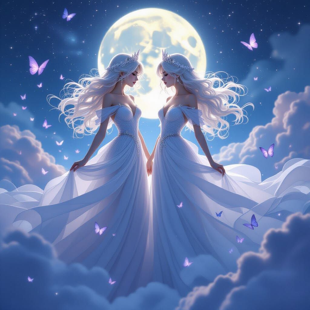 Ethereal Sister Princesses with Cosmic Light Hair