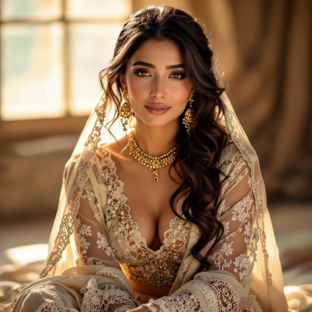Elegant Punjabi Woman in Lacy Clothing
