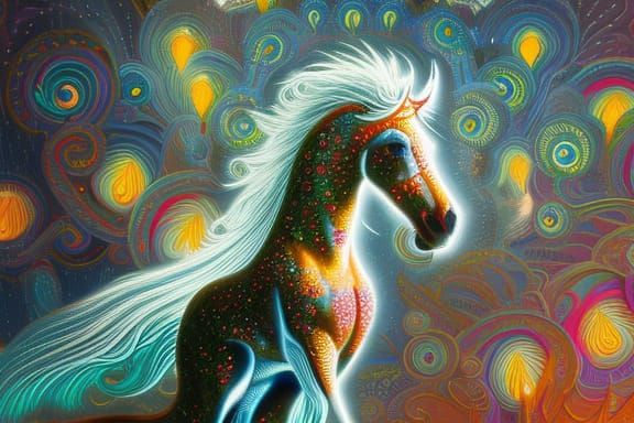 Ornate Carousel Horse in Neon Pointillism