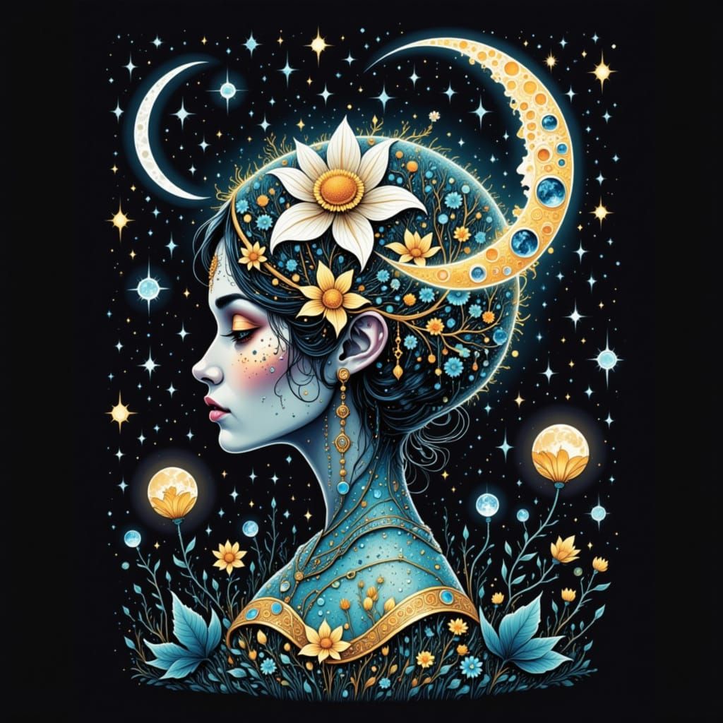Celestial Enchantress Adorned with Glittering Headdress