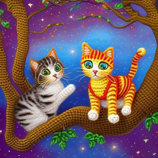 Cute Crochet Cats In A Tree