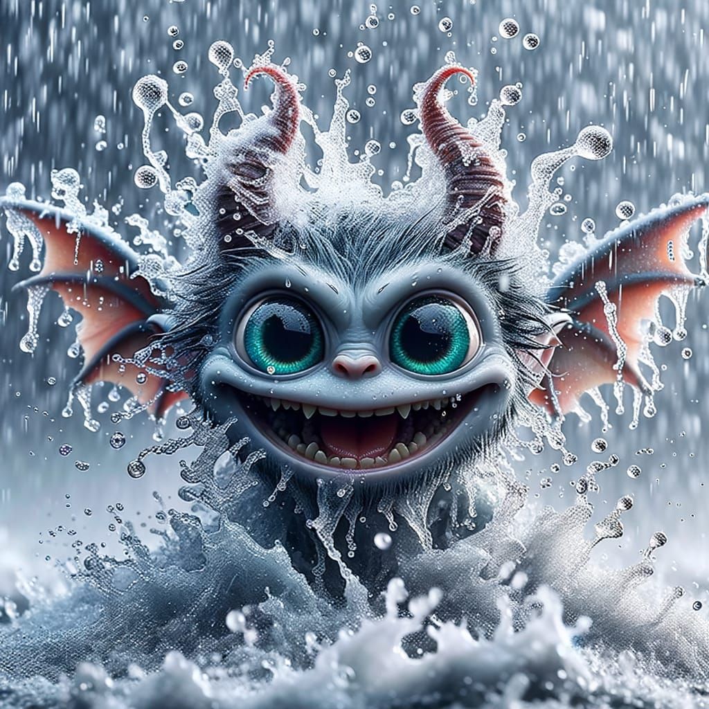 Water Imp Emerges During Storm: Macro Photo