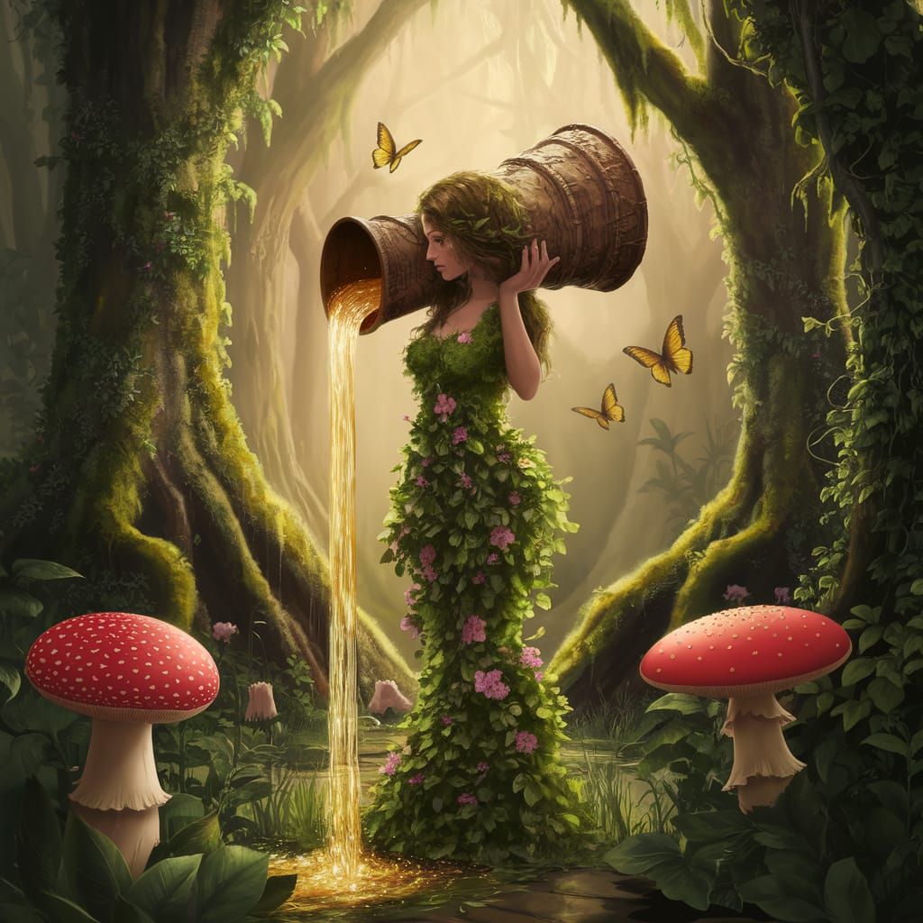 Mystical Nature Goddess in Golden Forest