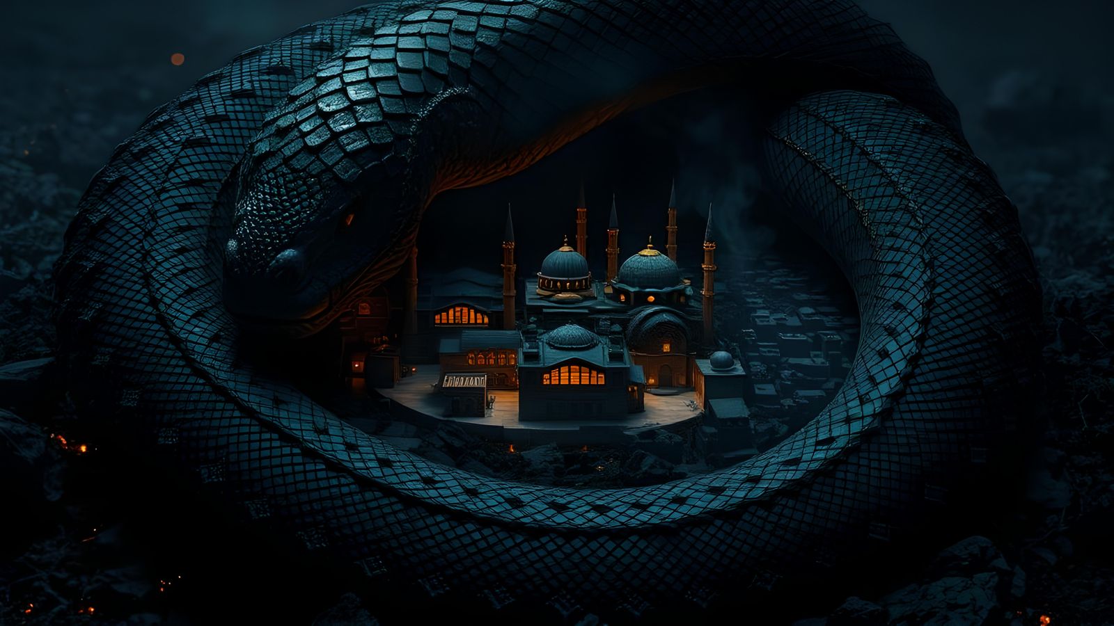 Colossal Black Snake with Miniature Istanbul