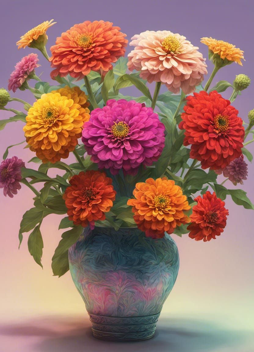 Zinnia flowers in a vase