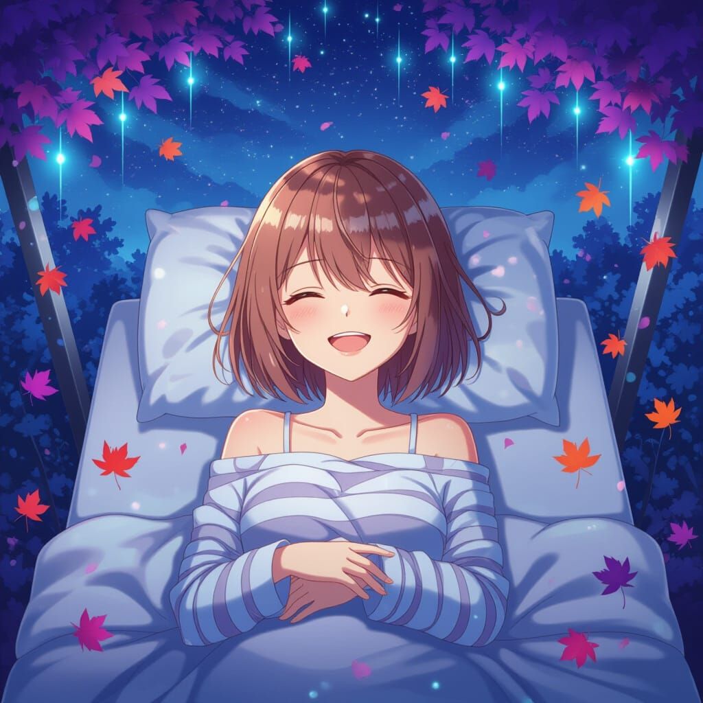 Anime Girl in Candy Art Style Minimalist Night Landscape