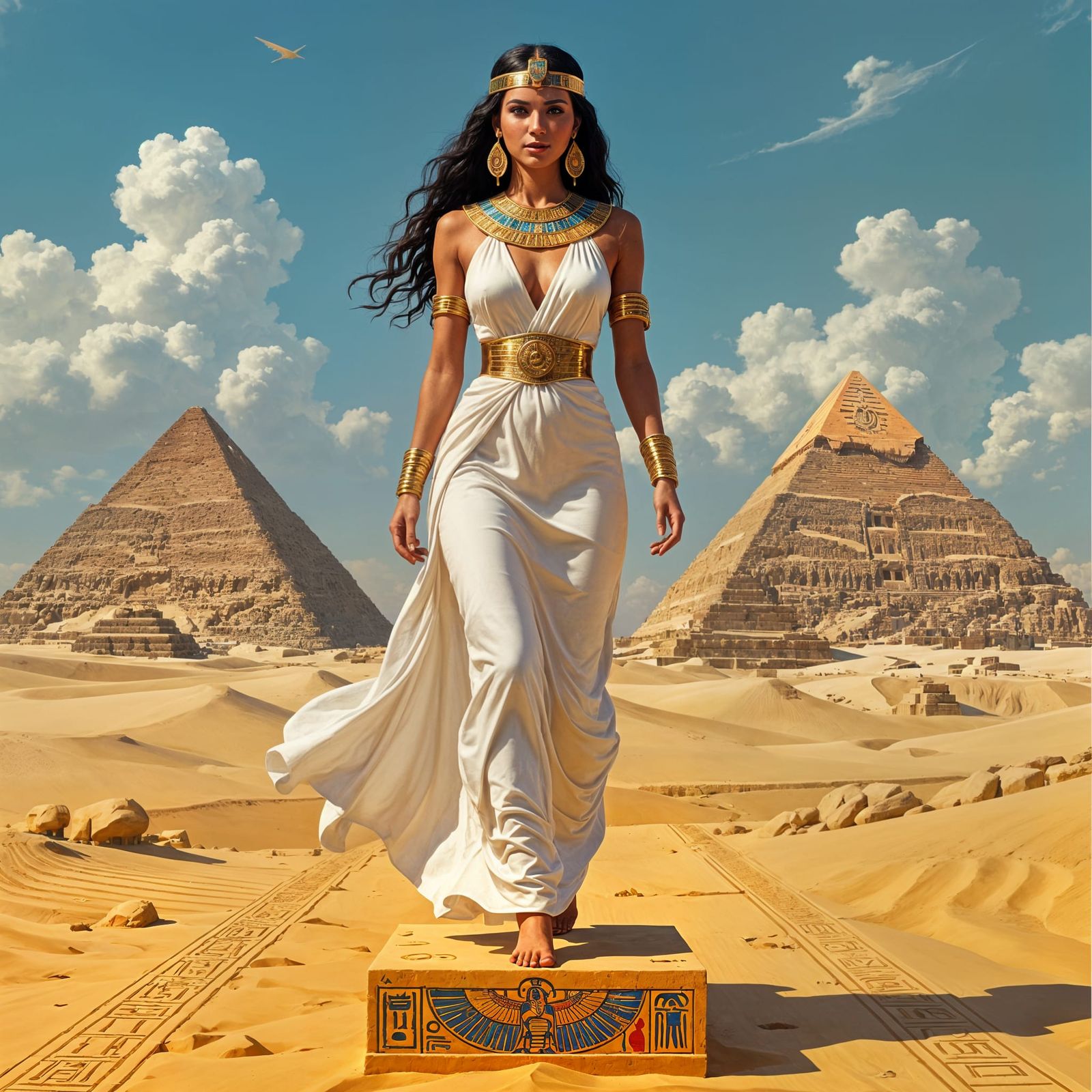 Isis: Egyptian Goddess with Pyramids in Background
