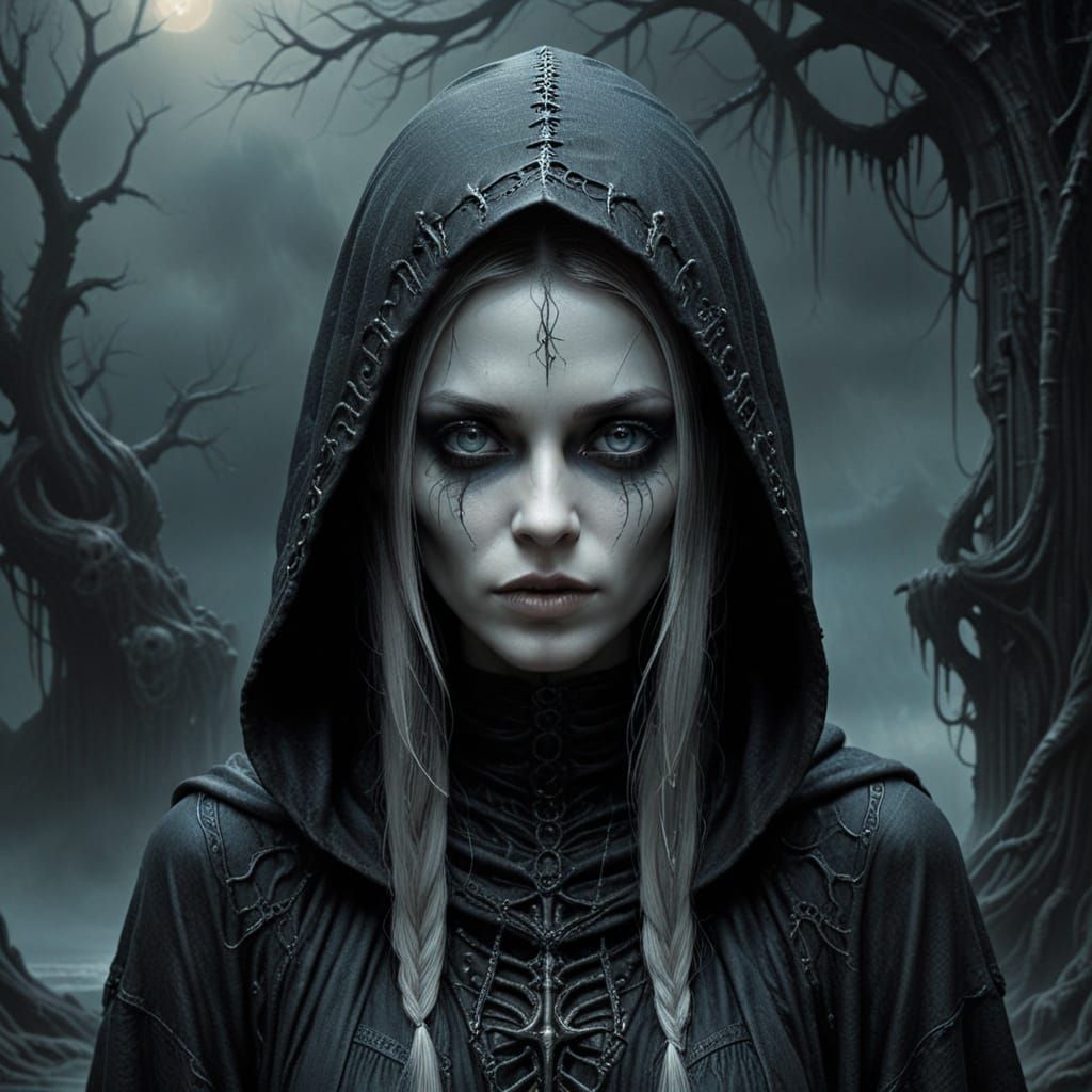 Ethereal Gothic Beauty Enshrouded in Shadowy Ambiance