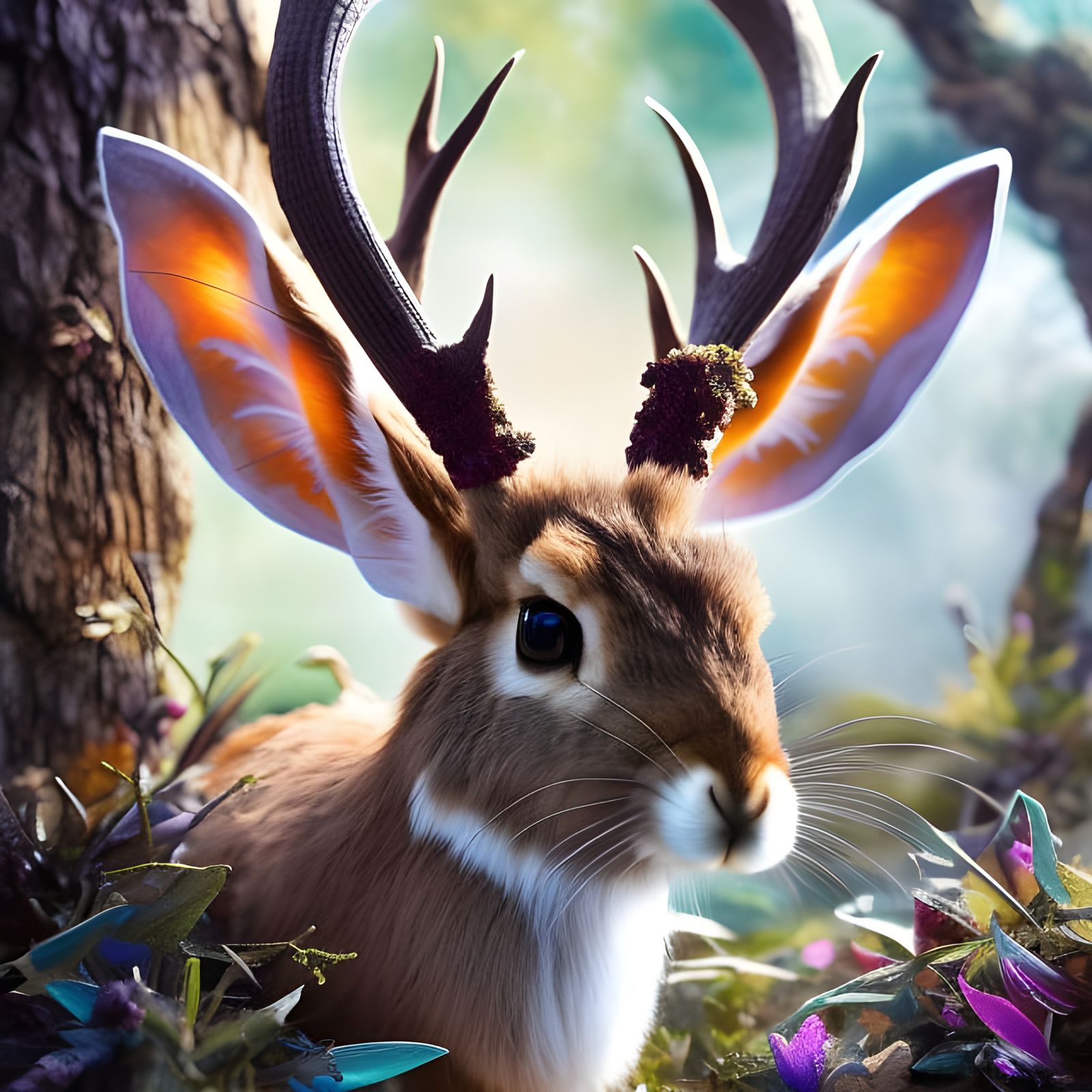 Chibi Jackalope Portrait in Fantasy Forest