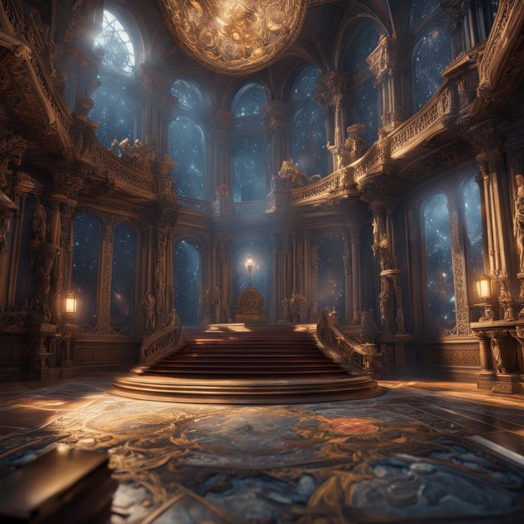 Celestial Cartographer in Crystal Observatory: Art Nouveau S...