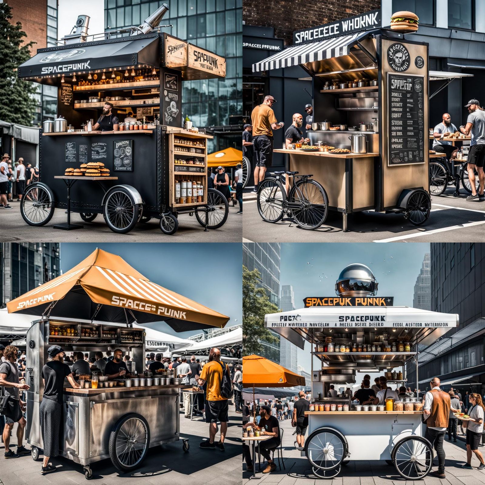 Spacepunk Food Stand Serving Patrons