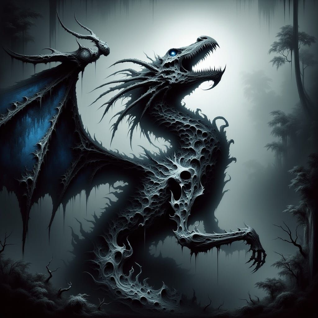 Eerie Dragon Creature in Biomechanical Style