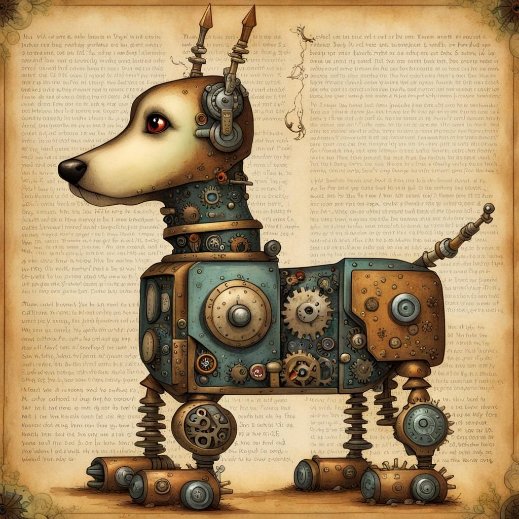 Robot Dog Care: Illuminated Manuscript Illustration