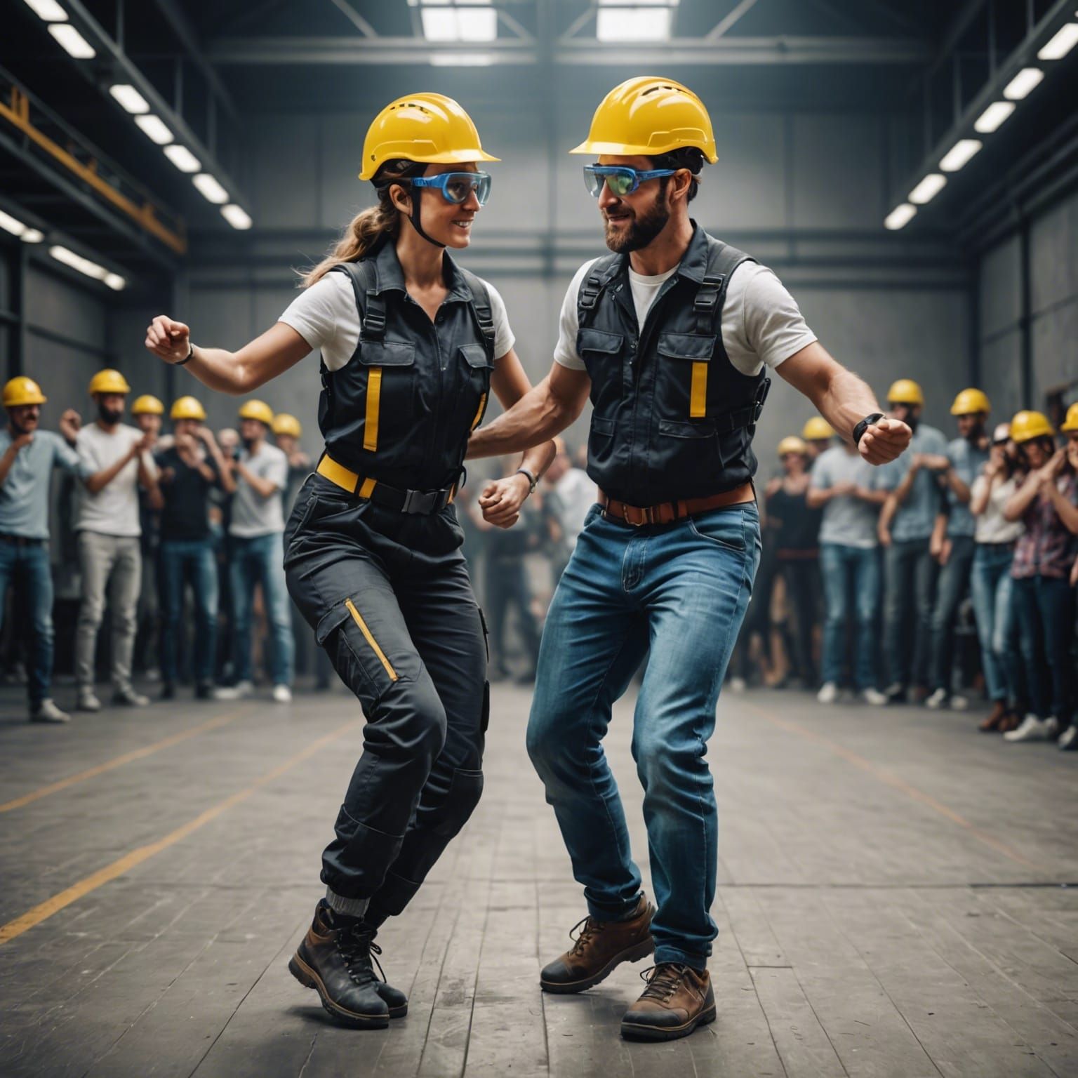 Dancing Construction Workers in Safety Gear