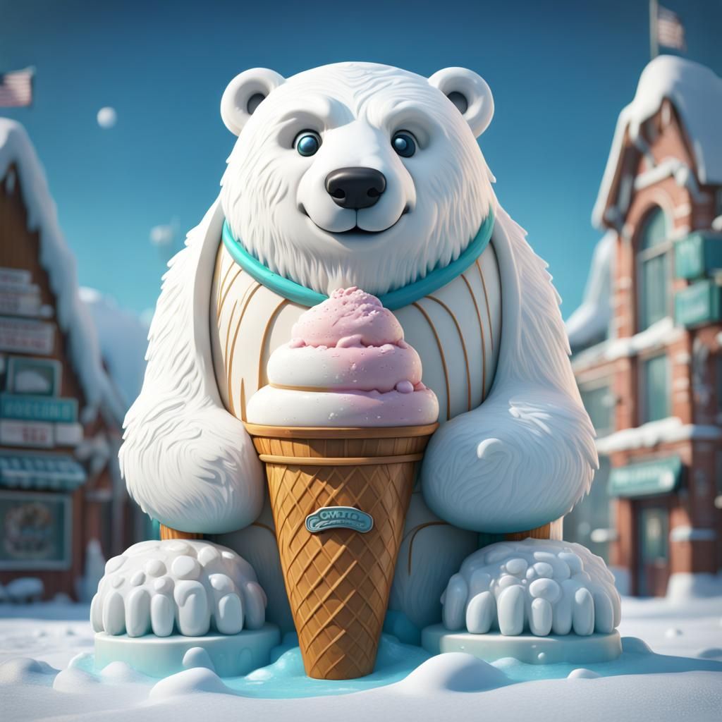 Cartoon Polar Bear Ice Cream Machine, Digital Art